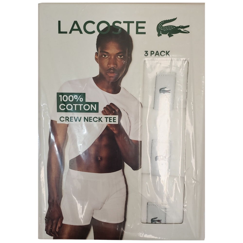 LACOSTE Cotton Crew Neck Regular Fit Men's 3 Shirts White NWT